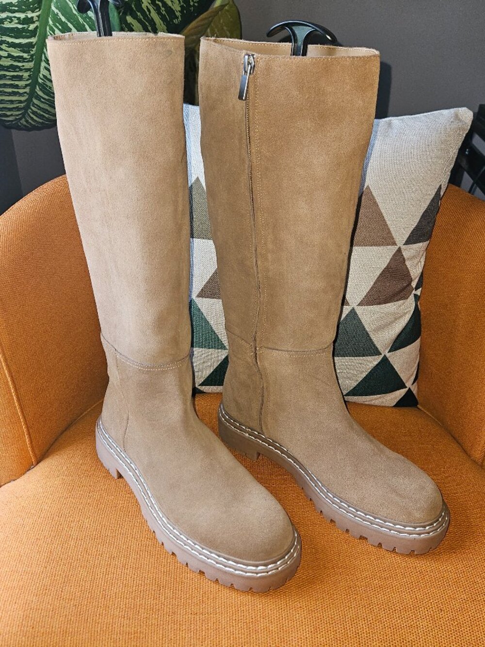 Splendid Tan Suede Knee-High Lug Sole Boots